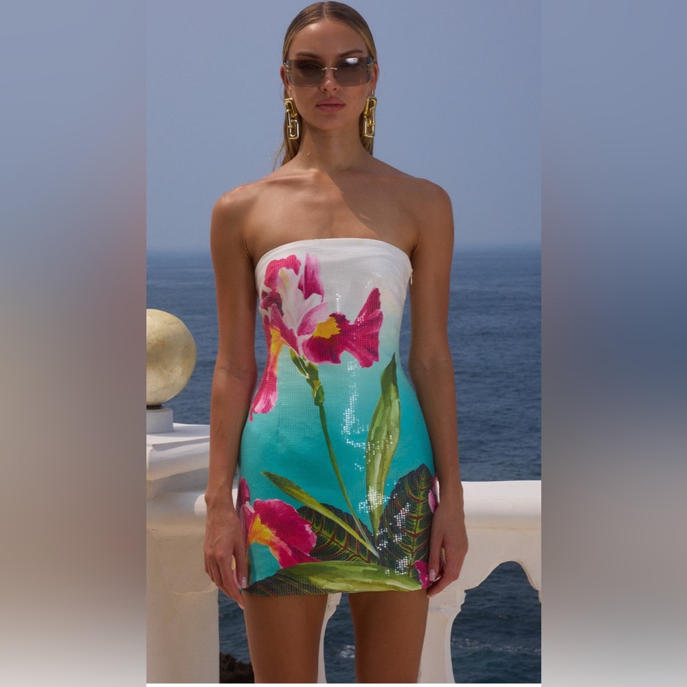 Strapless Floral Dress - Multicolor